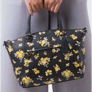 Coach Prairie Satchel Yellow Rose Floral Pebbled Leather Handbag/Tote 87109 RARE